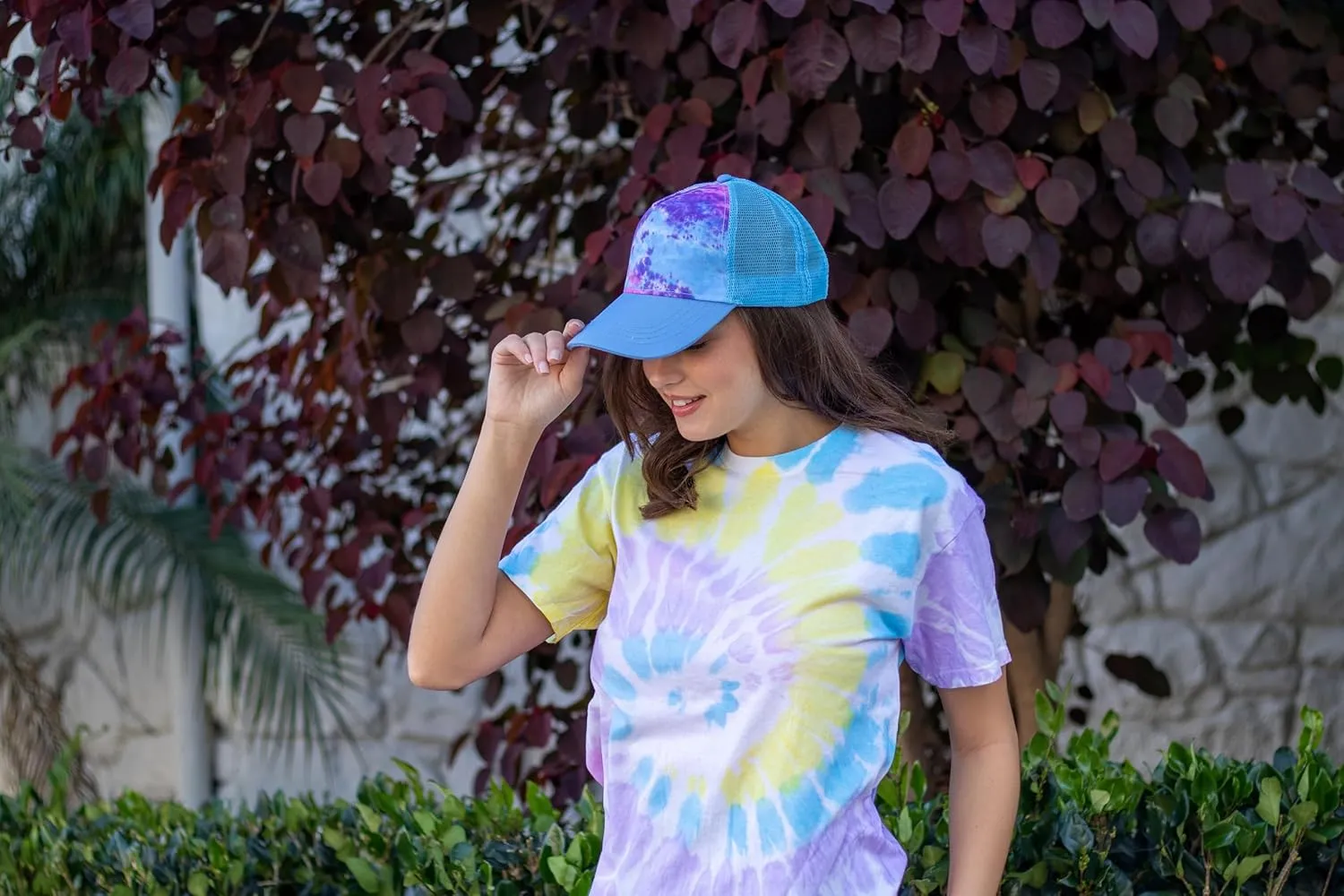 Colortone Adult Tie Dye 5-Panel Trucker Hats - Baseball Caps for Women and Men - Snapback Hat