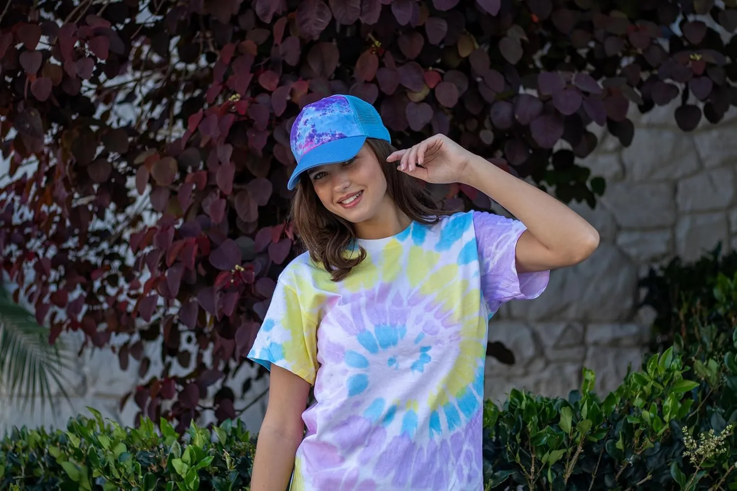 Colortone Adult Tie Dye 5-Panel Trucker Hats - Baseball Caps for Women and Men - Snapback Hat