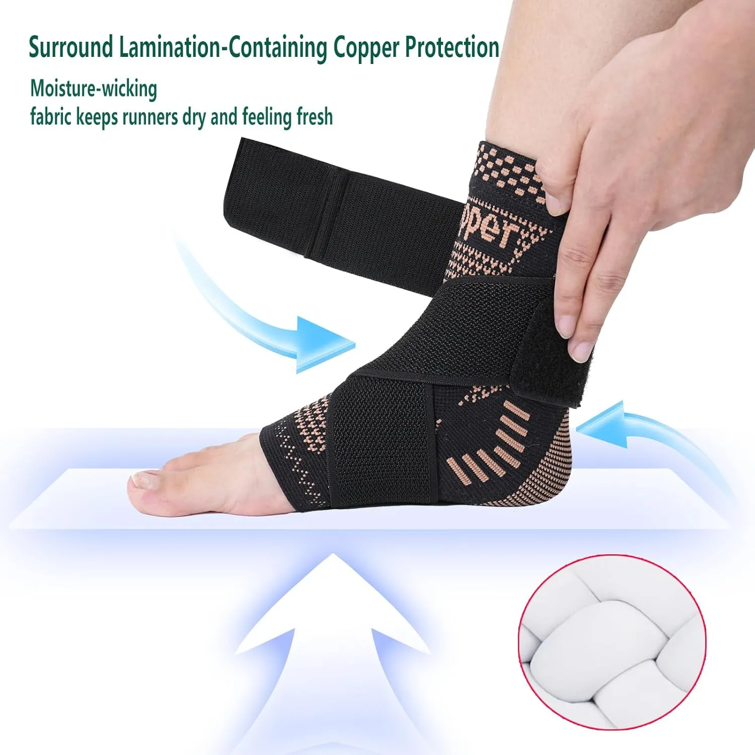 Copper Ankle Brace Adjustable Compression Sleeve 1PCS,Ankle Support Compression Sleeve for Women & Men,for Plantar Fasciitis, Sprained Ankle, Achilles Tendon, Pain Relief, Recovery, Sports