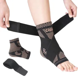 Copper Ankle Brace Adjustable Compression Sleeve 1PCS,Ankle Support Compression Sleeve for Women & Men,for Plantar Fasciitis, Sprained Ankle, Achilles Tendon, Pain Relief, Recovery, Sports