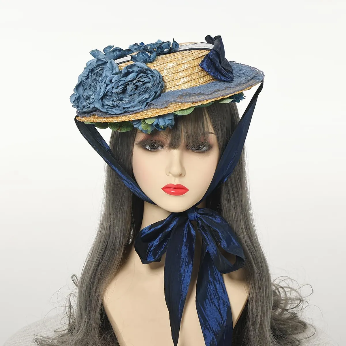 COSDREAMER Girls Women Victorian Tea Party Sun Hat Bows Flowers Straw Hats