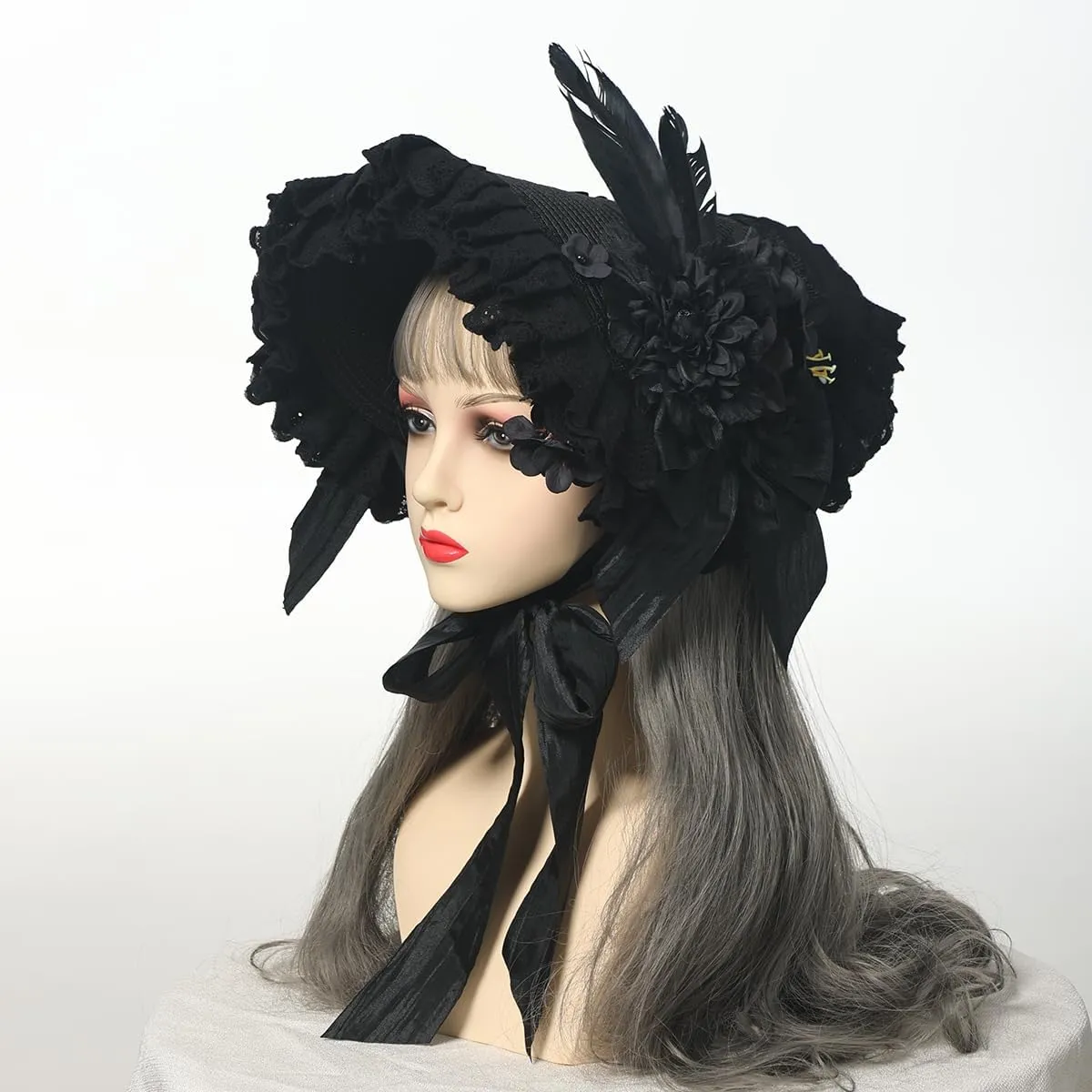 COSDREAMER Girls Women Victorian Tea Party Sun Hat Bows Flowers Straw Hats