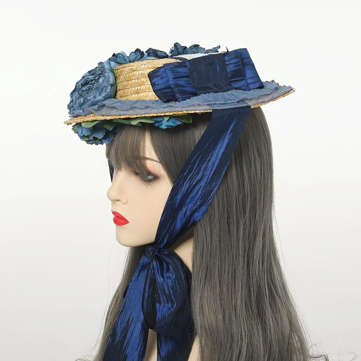 COSDREAMER Girls Women Victorian Tea Party Sun Hat Bows Flowers Straw Hats