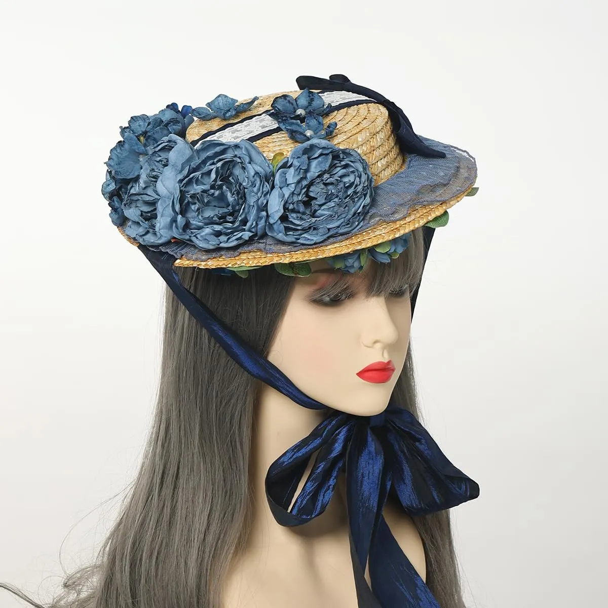 COSDREAMER Girls Women Victorian Tea Party Sun Hat Bows Flowers Straw Hats