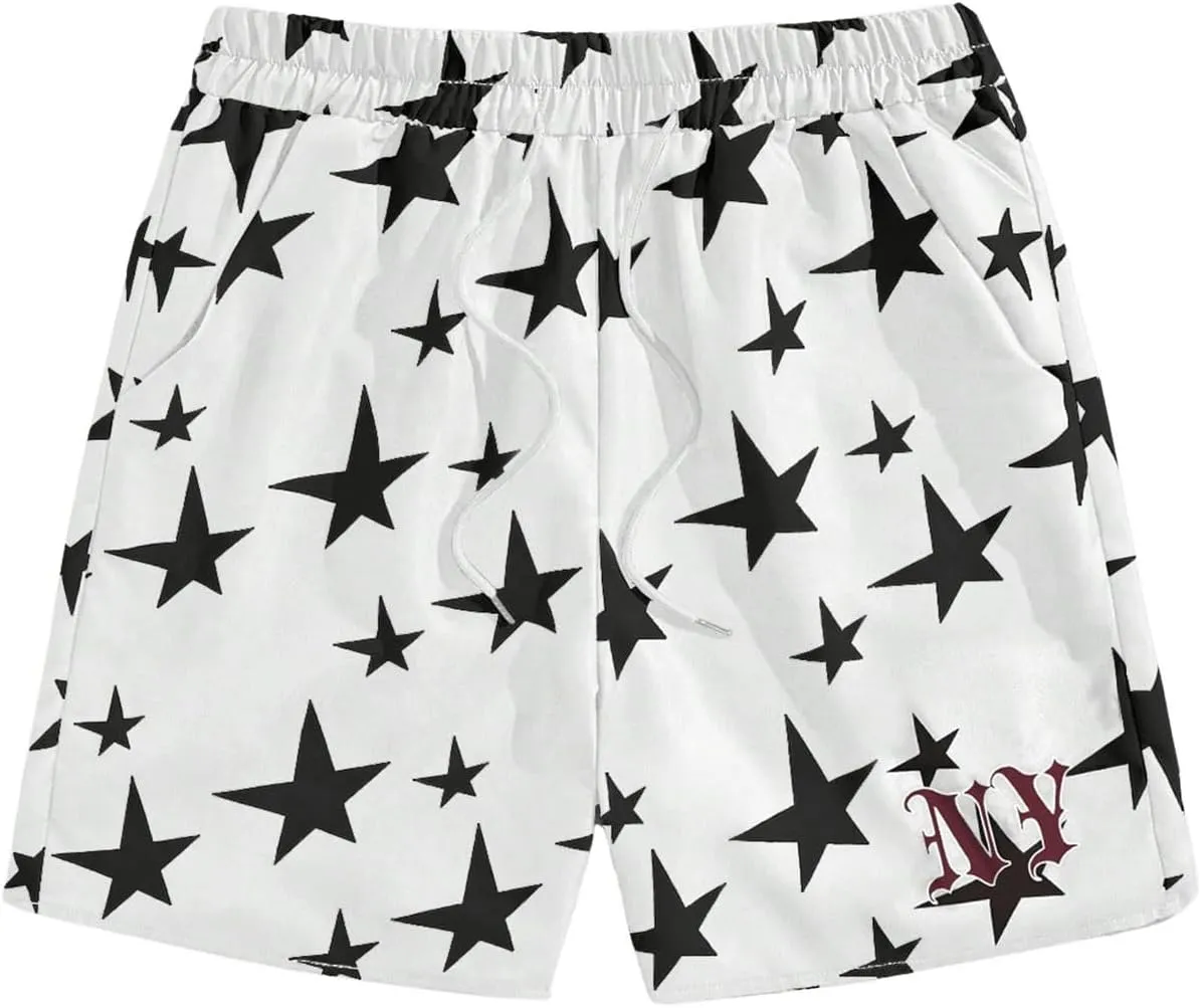 COZYEASE Men's Letter Graphic Print Drawstring Waist Shorts Casual Tie Front Track Athletic Gym Shorts
