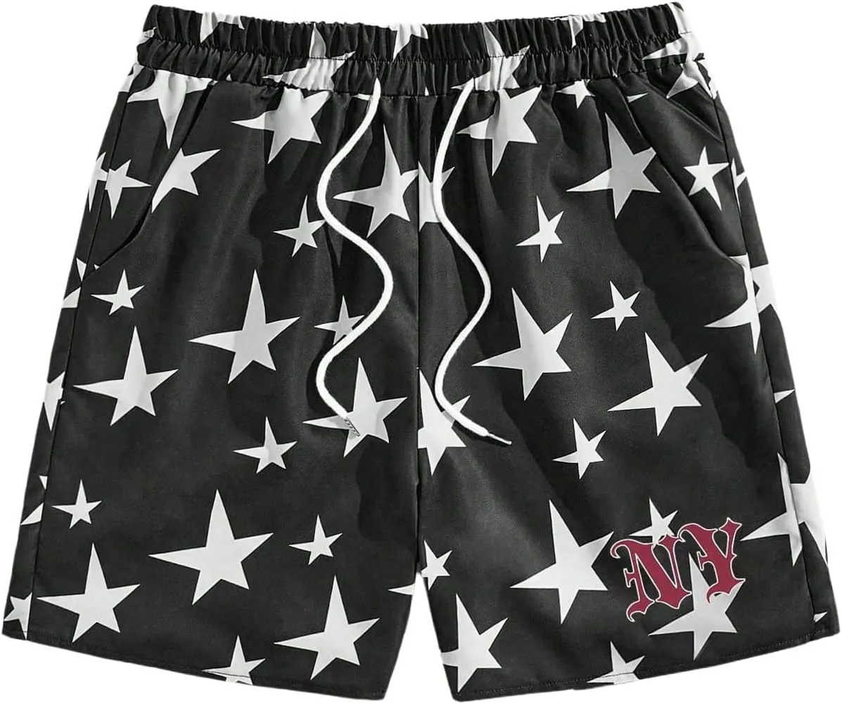 COZYEASE Men's Letter Graphic Print Drawstring Waist Shorts Casual Tie Front Track Athletic Gym Shorts
