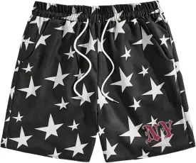 COZYEASE Men's Letter Graphic Print Drawstring Waist Shorts Casual Tie Front Track Athletic Gym Shorts