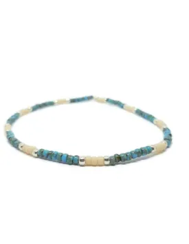 Cream, silver, and picasso turquoise seed bead stretch anklet/bracelet. 9.1 inches