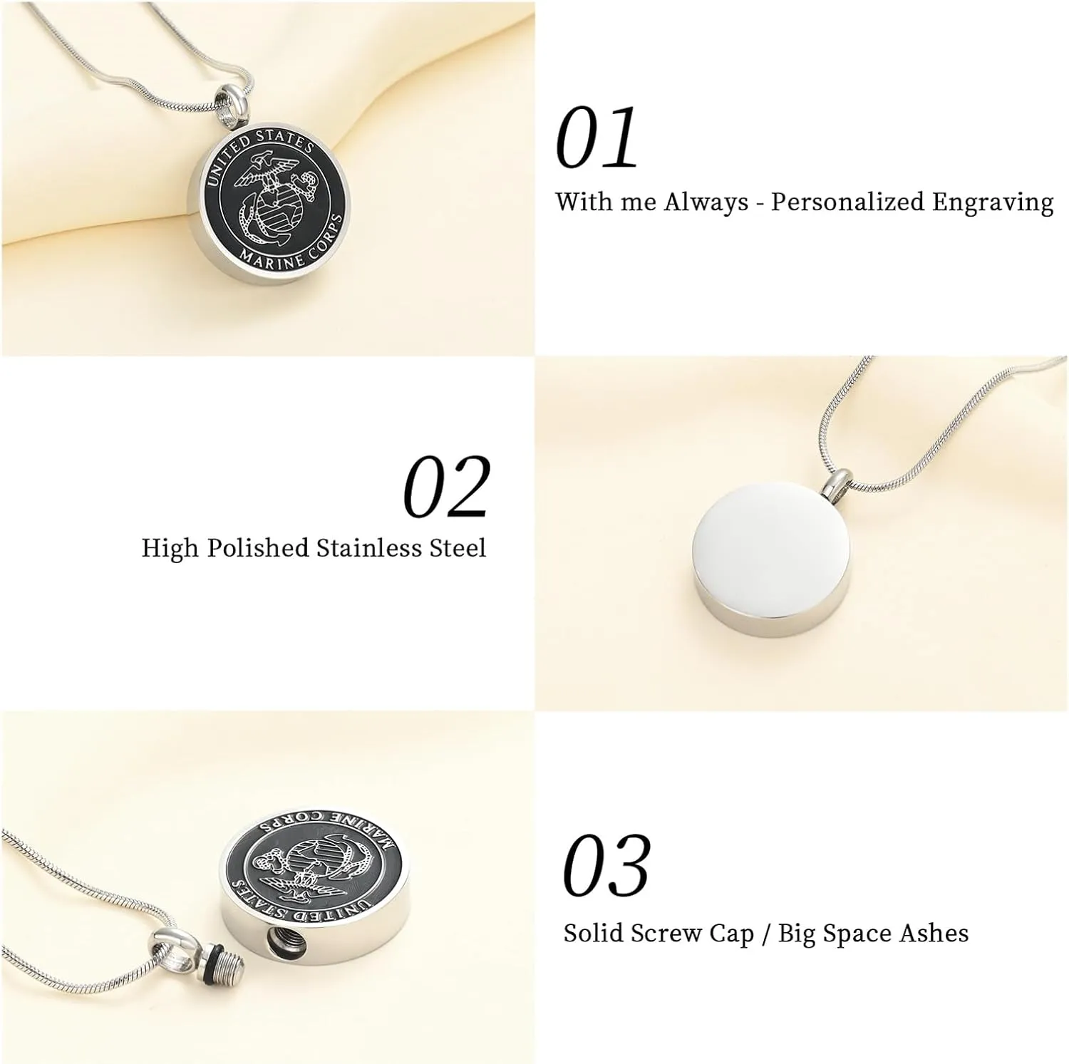Cremation Jewelry For Men Stainless Steel UNITED STATES MARINE CORPS Memorial Urn Pendant Necklace Pendant Hold Ashes Of Loved Ones