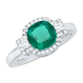 Cushion Cut Lab Grown Emerald Cocktail Engagement Ring with Diamond