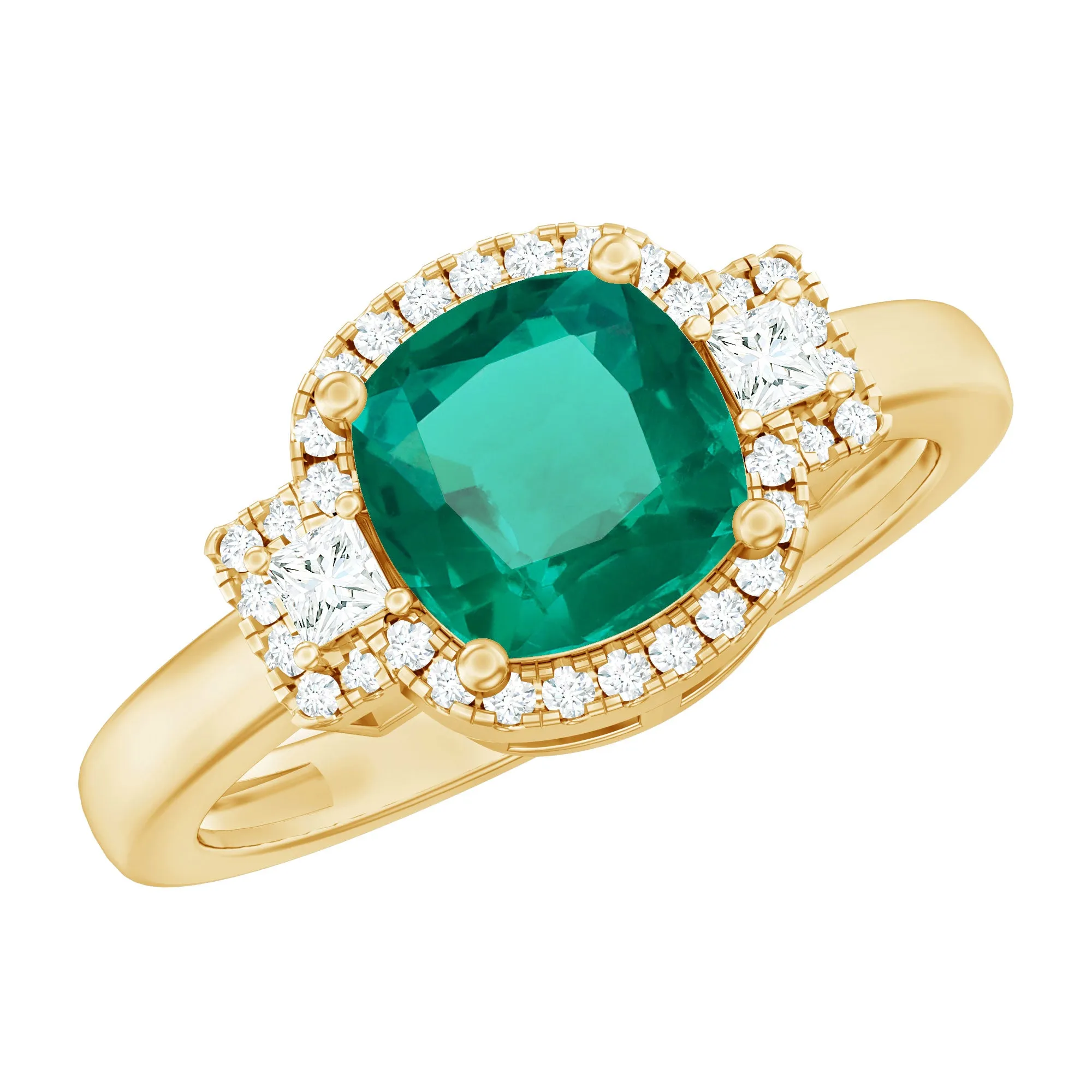 Cushion Cut Lab Grown Emerald Cocktail Engagement Ring with Diamond
