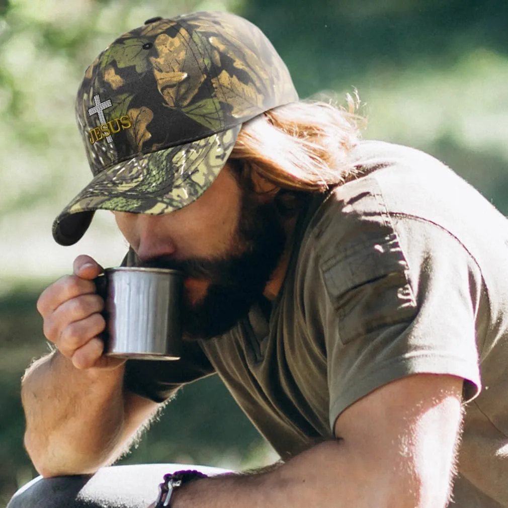 Custom Camo Baseball Cap Christian Cross, Jesus Embroidery Cotton Strap Closure