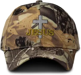 Custom Camo Baseball Cap Christian Cross, Jesus Embroidery Cotton Strap Closure