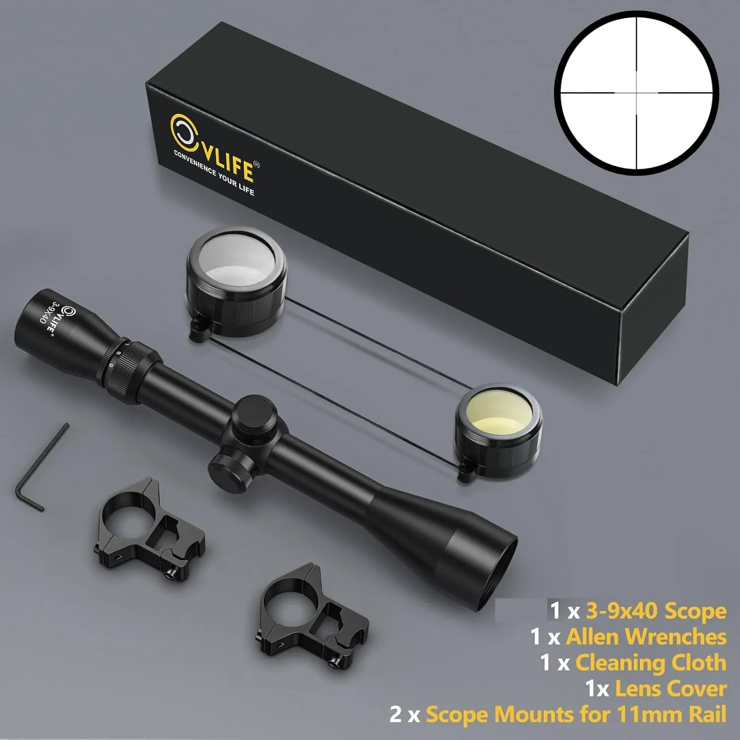 CVLIFE 3-9x40 Optics R4 Reticle Crosshair Scope with Scope Mounts