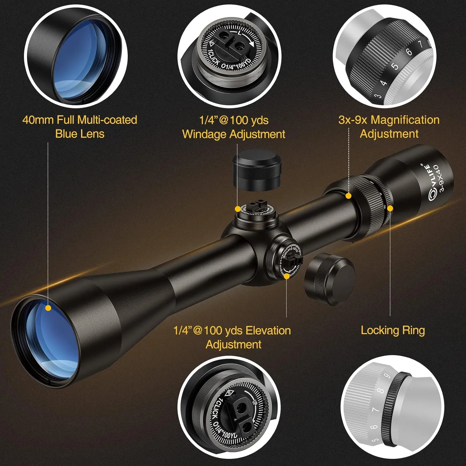 CVLIFE 3-9x40 Optics R4 Reticle Crosshair Scope with Scope Mounts