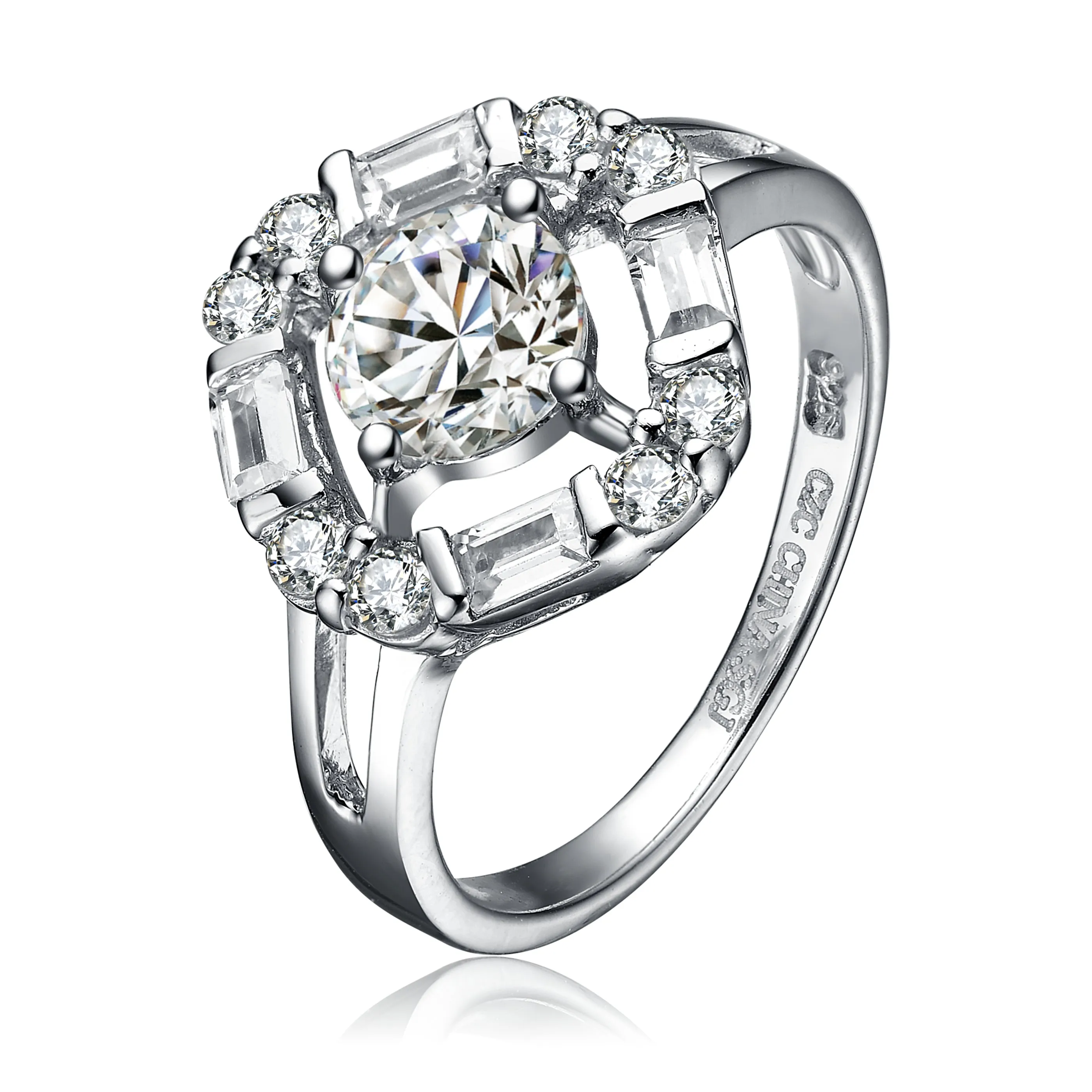 CZ Sterling Silver Rhodium Plated Ring
