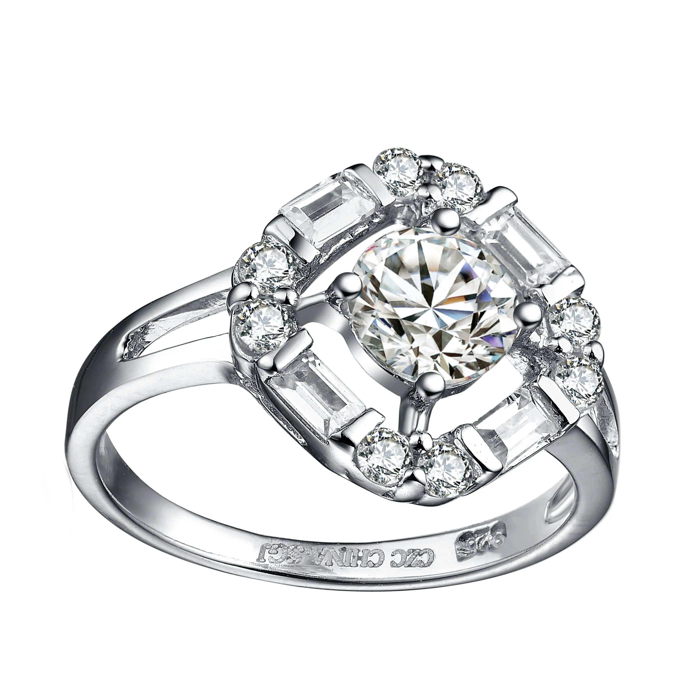CZ Sterling Silver Rhodium Plated Ring
