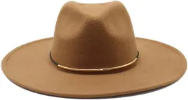 DHAEY Popular Autumn and Winter Woolen Top Hat, Women's Fashion Jazz Hat with Gold Ring, Big Brim Woolen Felt Hat Luopan Caps & Hats (Color : Light Coffee, Size : 56-58cm)
