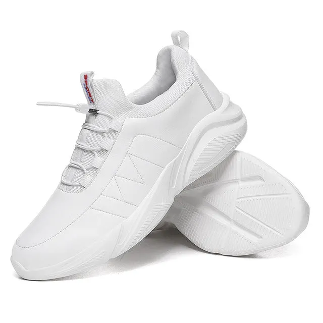Elastic Laces Men Monochrome  PU Leather Sneakers