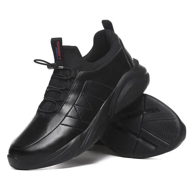 Elastic Laces Men Monochrome  PU Leather Sneakers