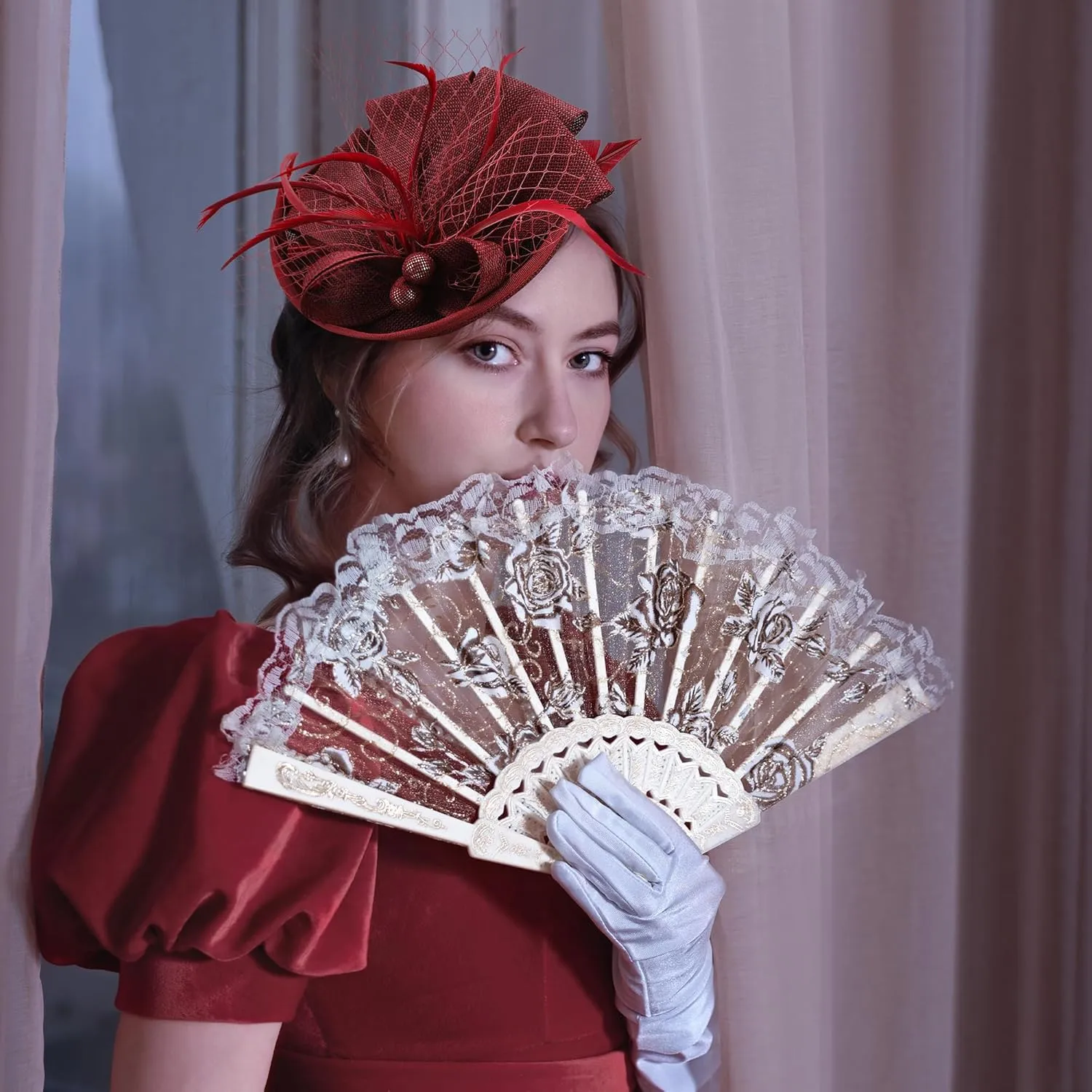 Fascinator Tea Party Hat - 2025 Derby Pillbox Kentucky Hat for Women (7.87x5.9inch)