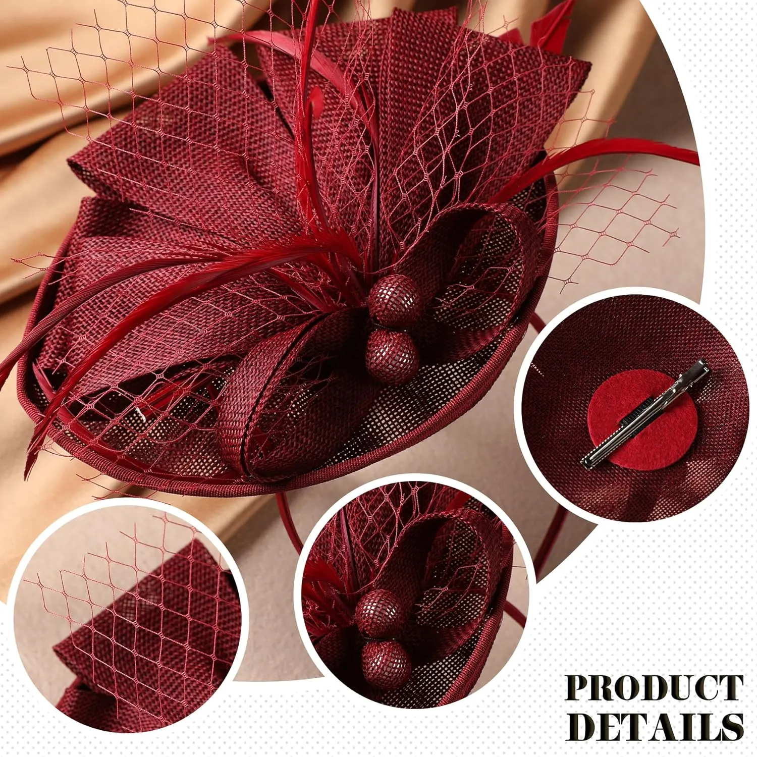 Fascinator Tea Party Hat - 2025 Derby Pillbox Kentucky Hat for Women (7.87x5.9inch)