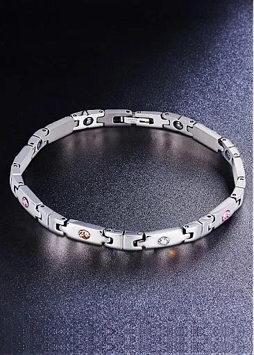 Fashion Puzzle with Multicolor AAA Zircons, Platinum Alloy Bracelet