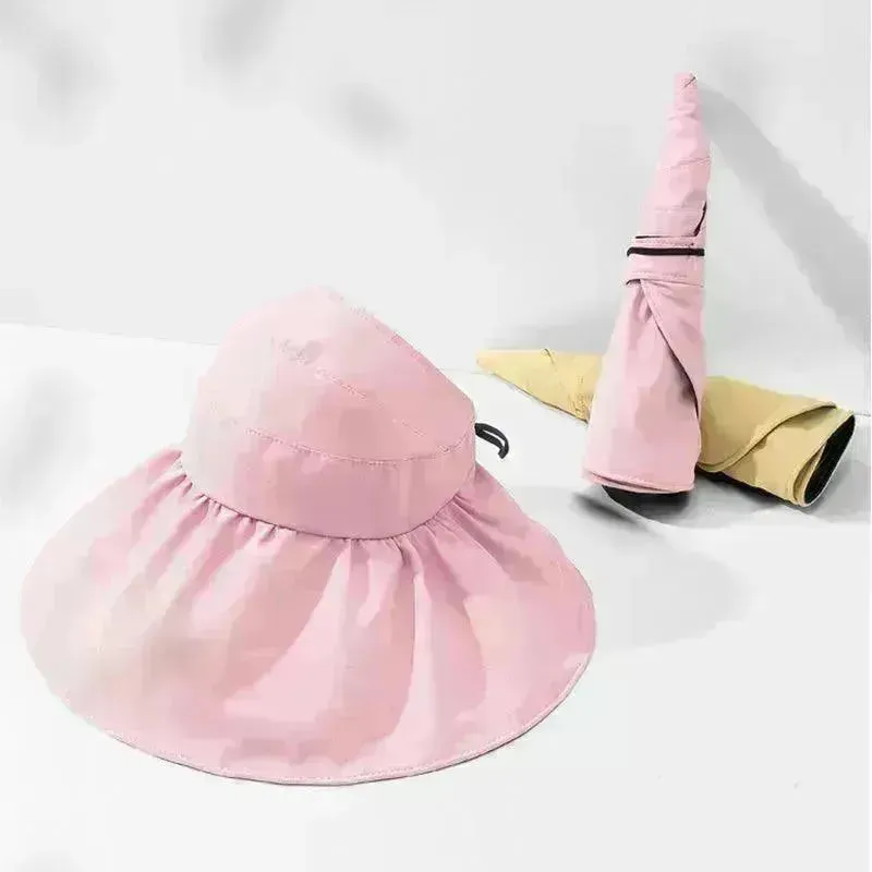 Foldable Fisherman Hat Summer Empty Top Sun Protection Hat UV Protection Upf50  Sun Visor Full-face Sunhat For Women