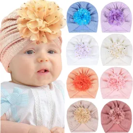 FZBNSRKO 8 Pcs Baby Turban Hats,Baby Hat with Bows/Flower Infant Bonnets Infant Bow Wraps Newborn Headwrap for Baby