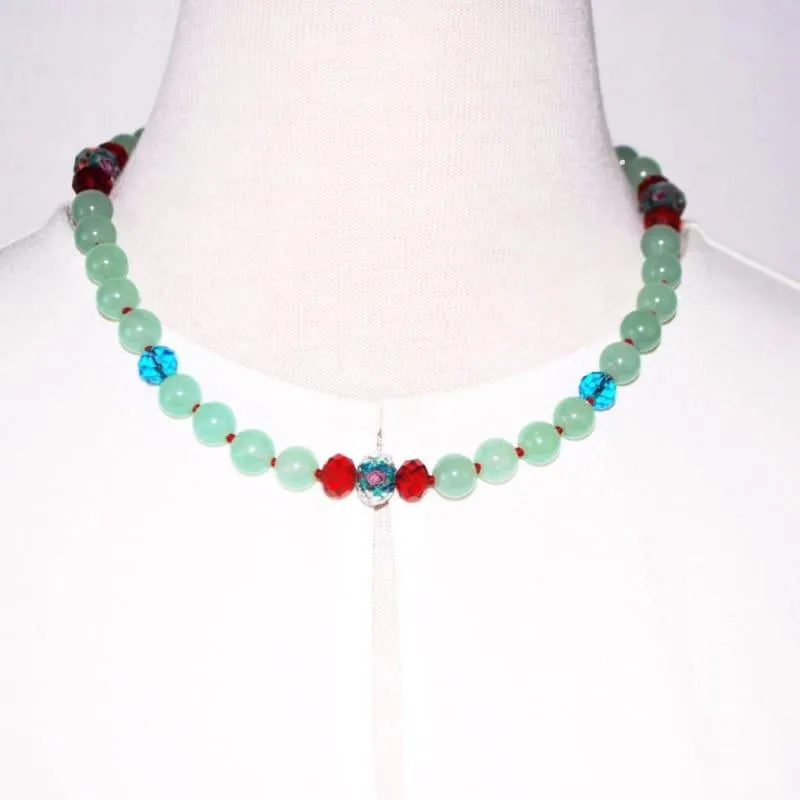 Green Carnelian With Crystal Ascents Necklace