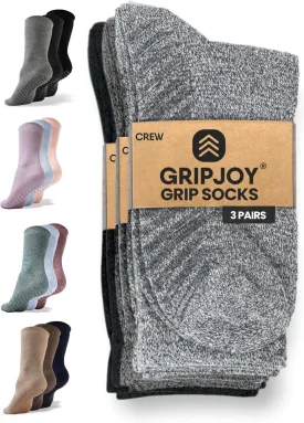 Gripjoy Non-Slip Socks for Women - Crew, 3 Pairs