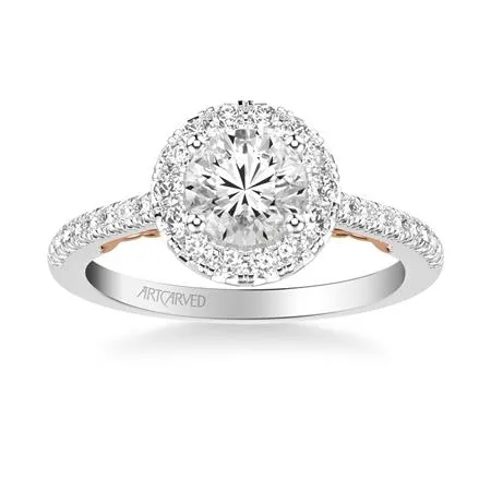 Hazel Lyric Two-Tone Round Halo Engagement Ring