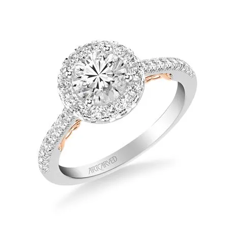 Hazel Lyric Two-Tone Round Halo Engagement Ring