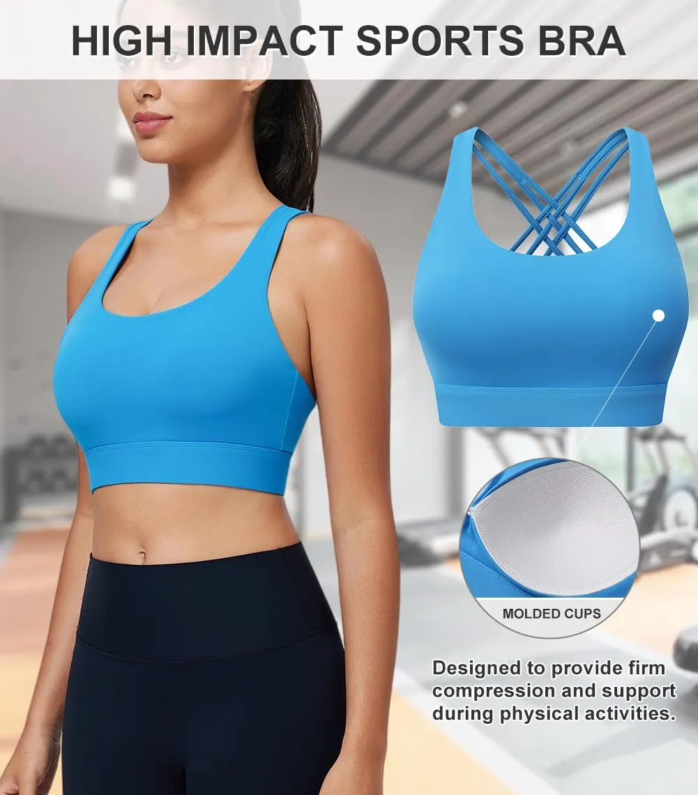 High Impact Sports Bra for Women High Support Molded Cups Strappy Womens Sports Bra for Workout,Training and Running