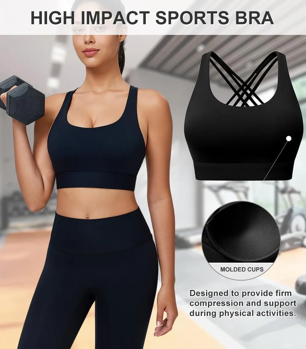 High Impact Sports Bra for Women High Support Molded Cups Strappy Womens Sports Bra for Workout,Training and Running