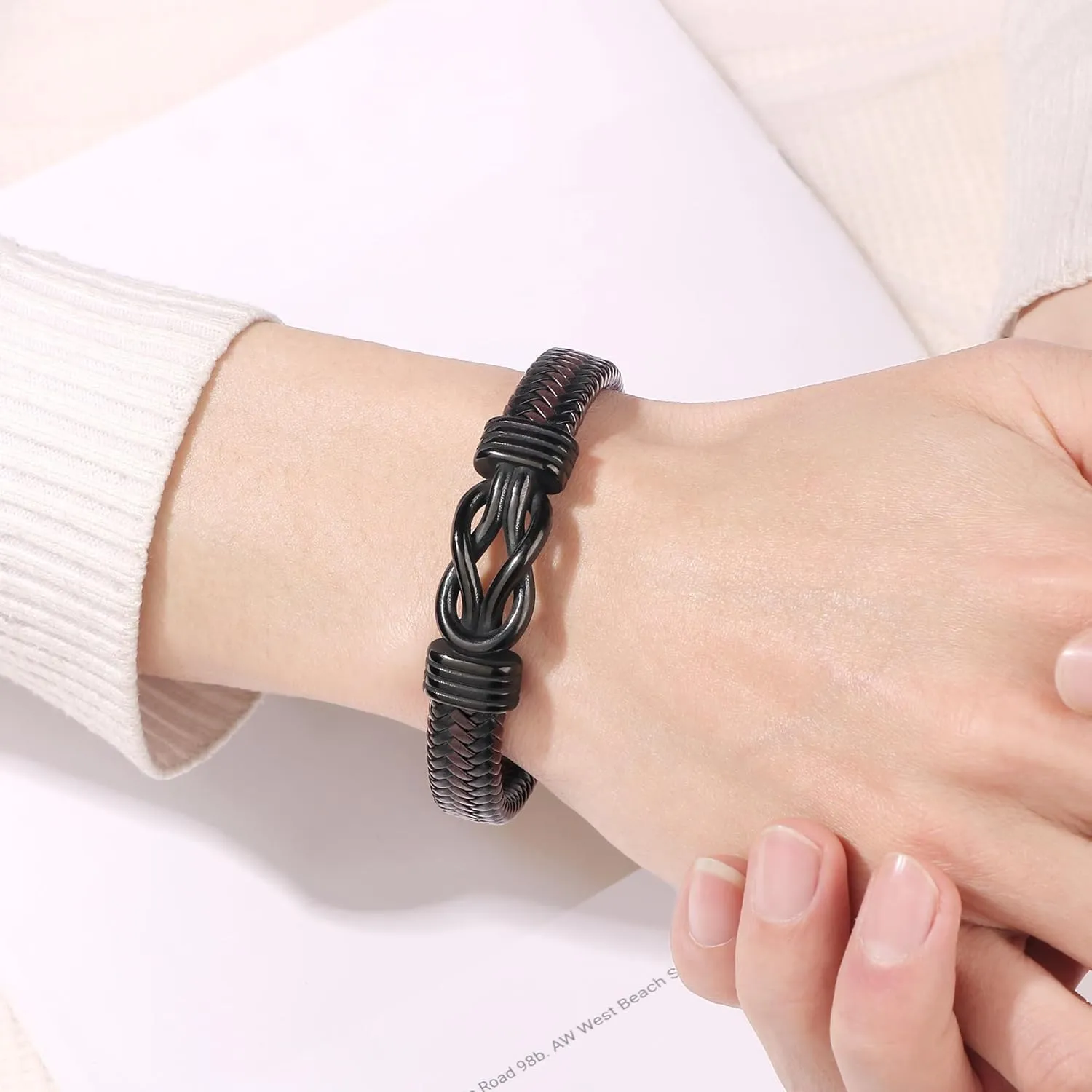      High School, College Graduation Gifts for Men Class of 2025 Leather Stainless Steel Knot Bracelet for Son Boyfriend Brother Grandson Friends