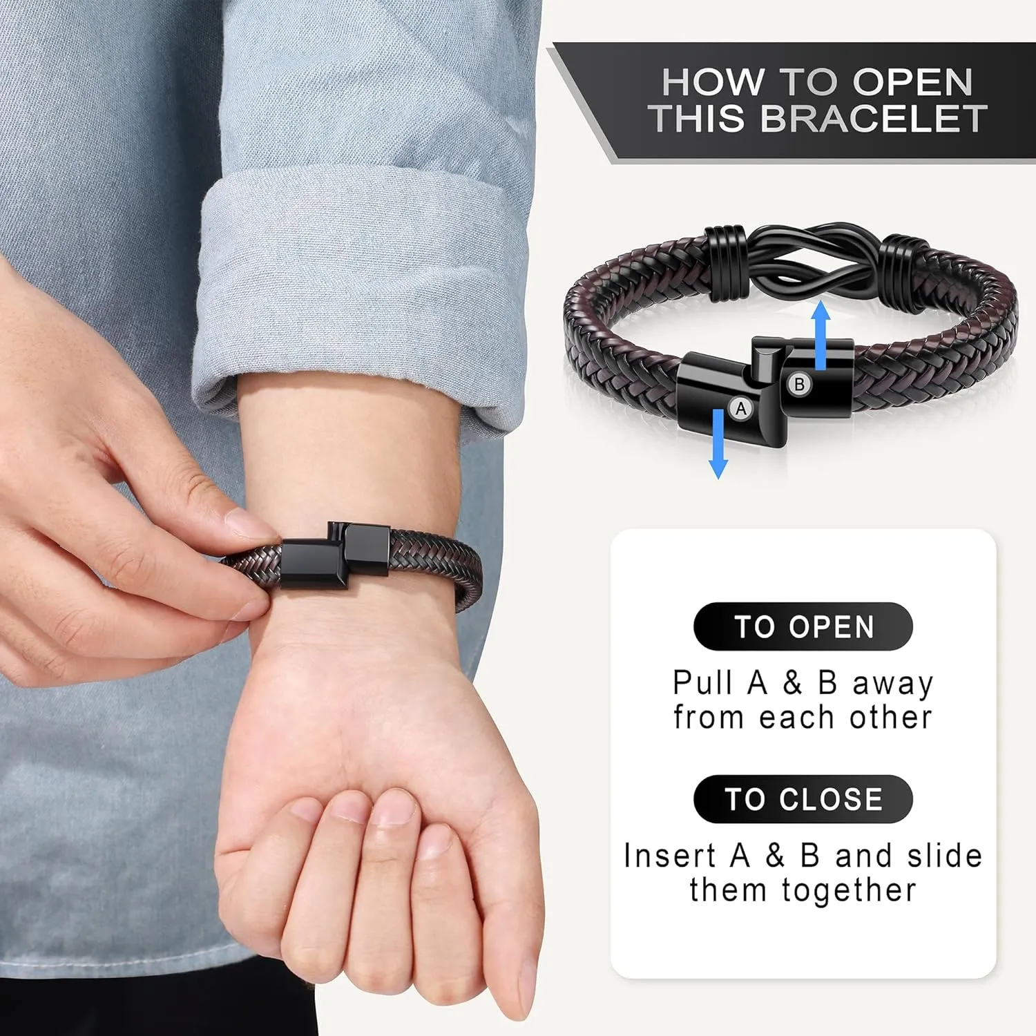      High School, College Graduation Gifts for Men Class of 2025 Leather Stainless Steel Knot Bracelet for Son Boyfriend Brother Grandson Friends