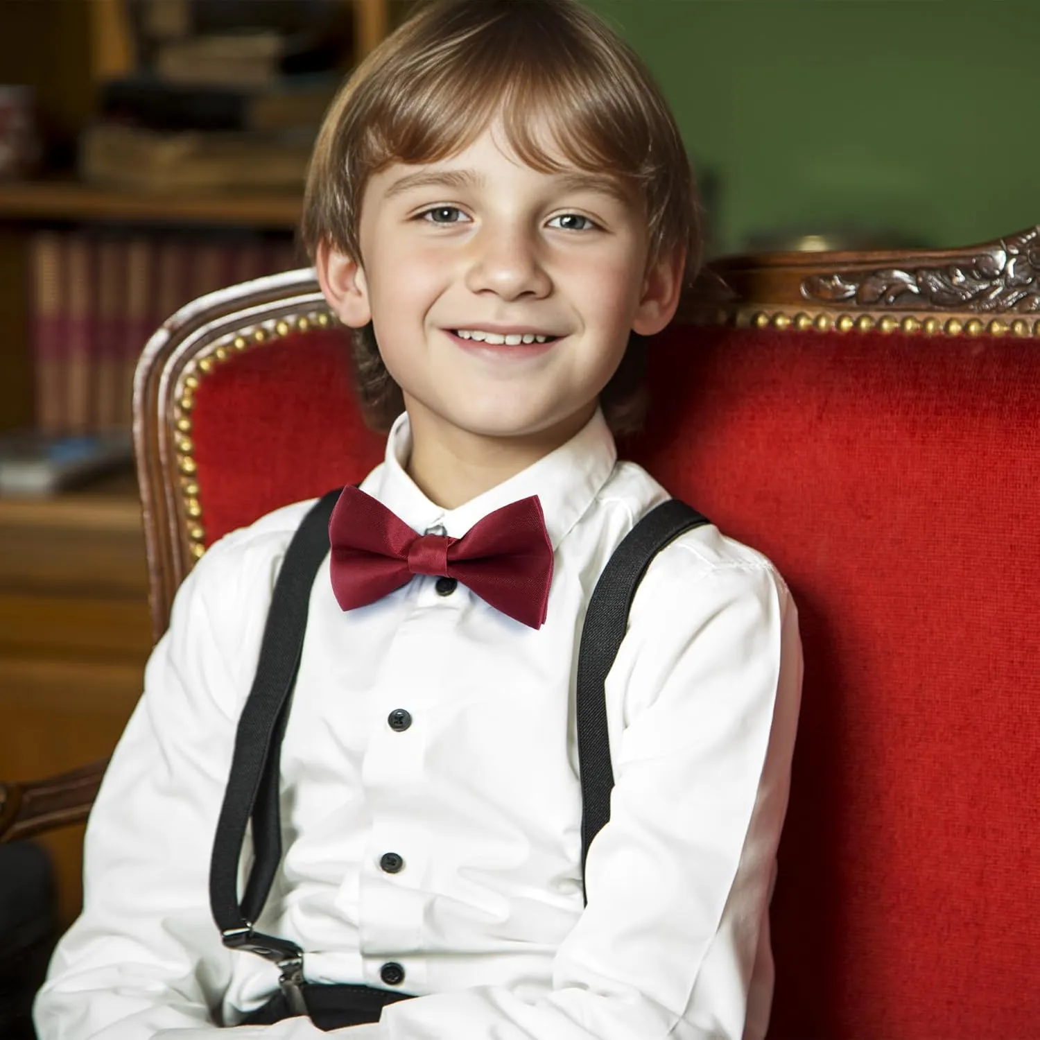 Kids Bow Tie Classic Solid Color Satin Bow Tie Adjustable Neck Bowtie for Kids Wedding Party