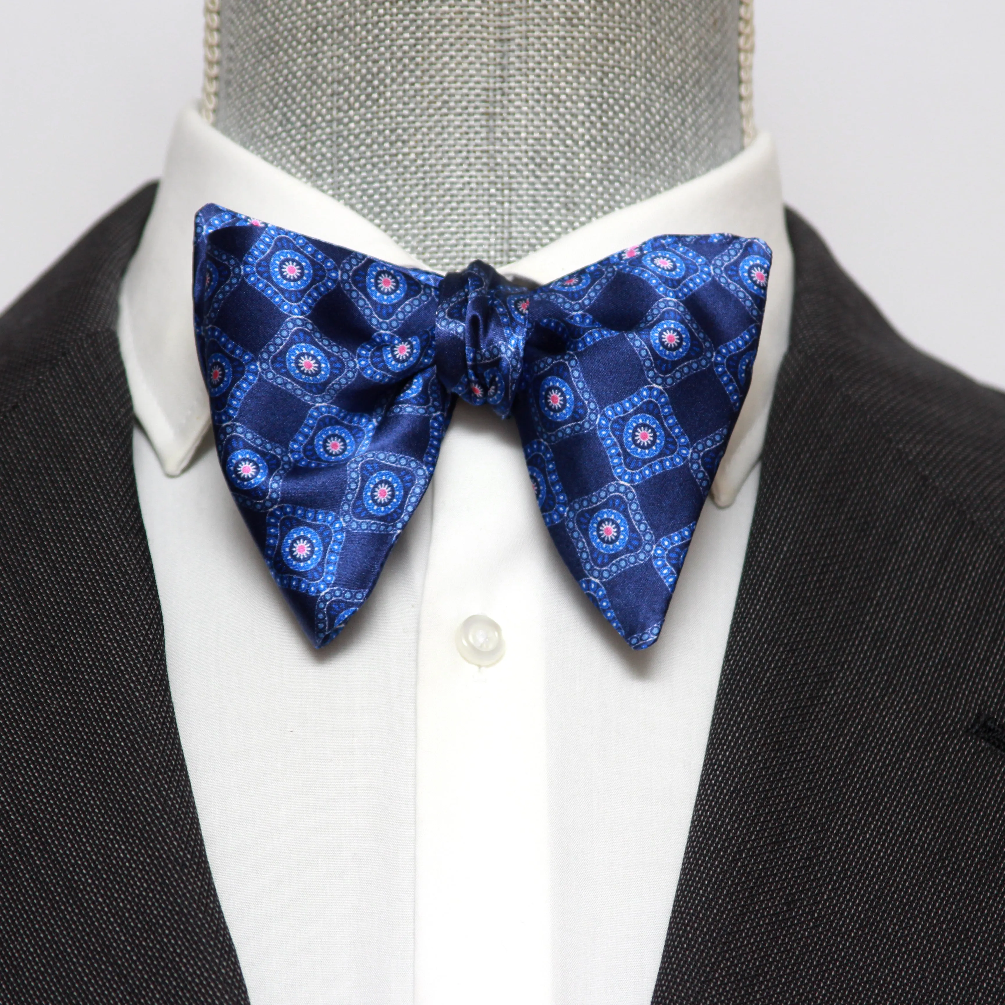 Large Blue Ornament Silk Bow Tie