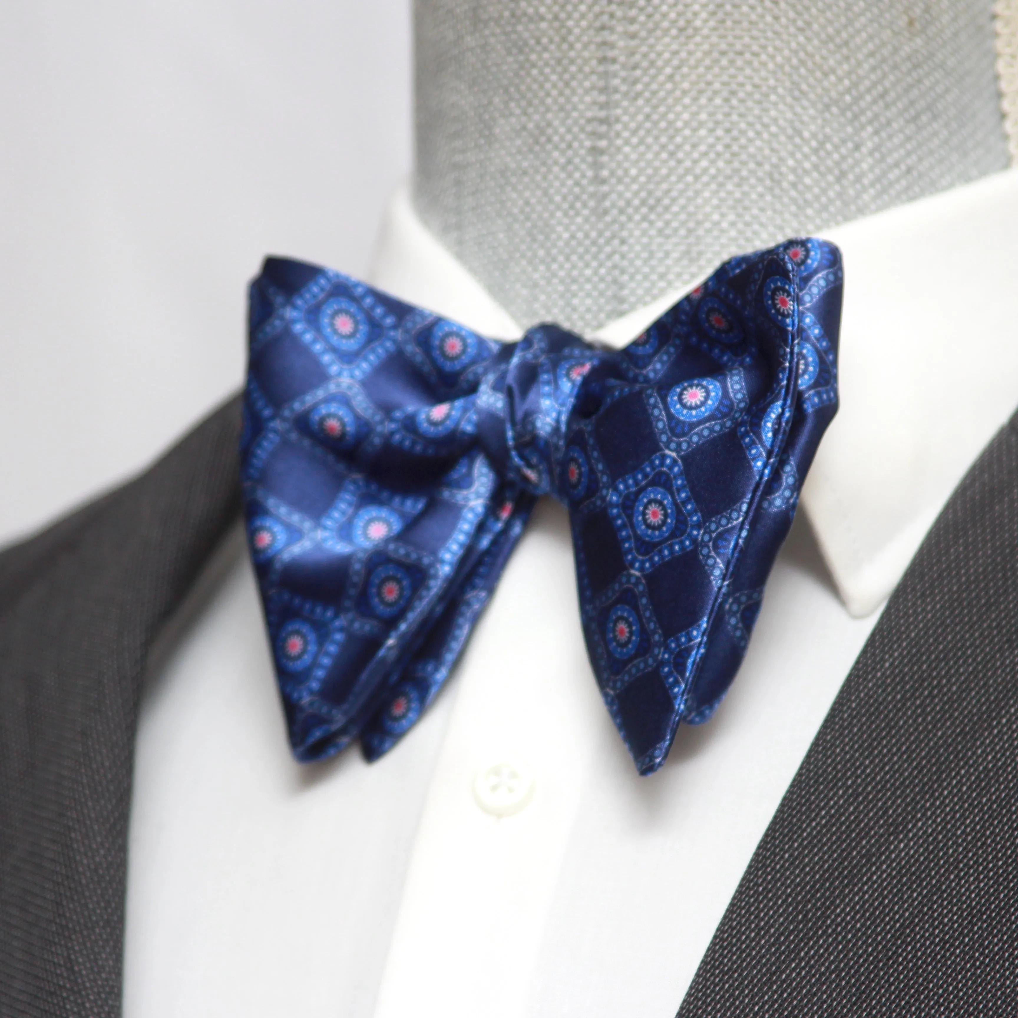 Large Blue Ornament Silk Bow Tie