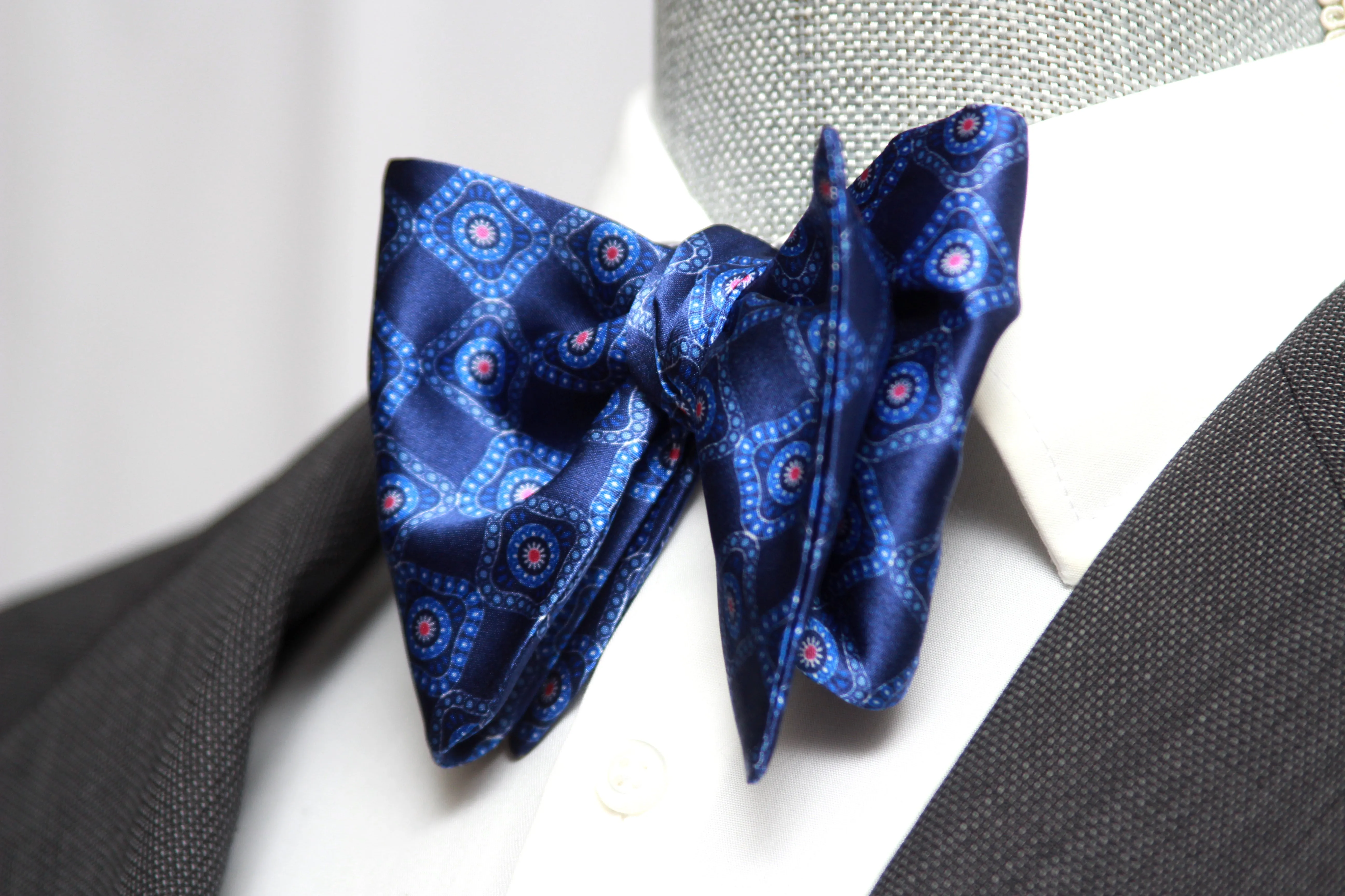 Large Blue Ornament Silk Bow Tie