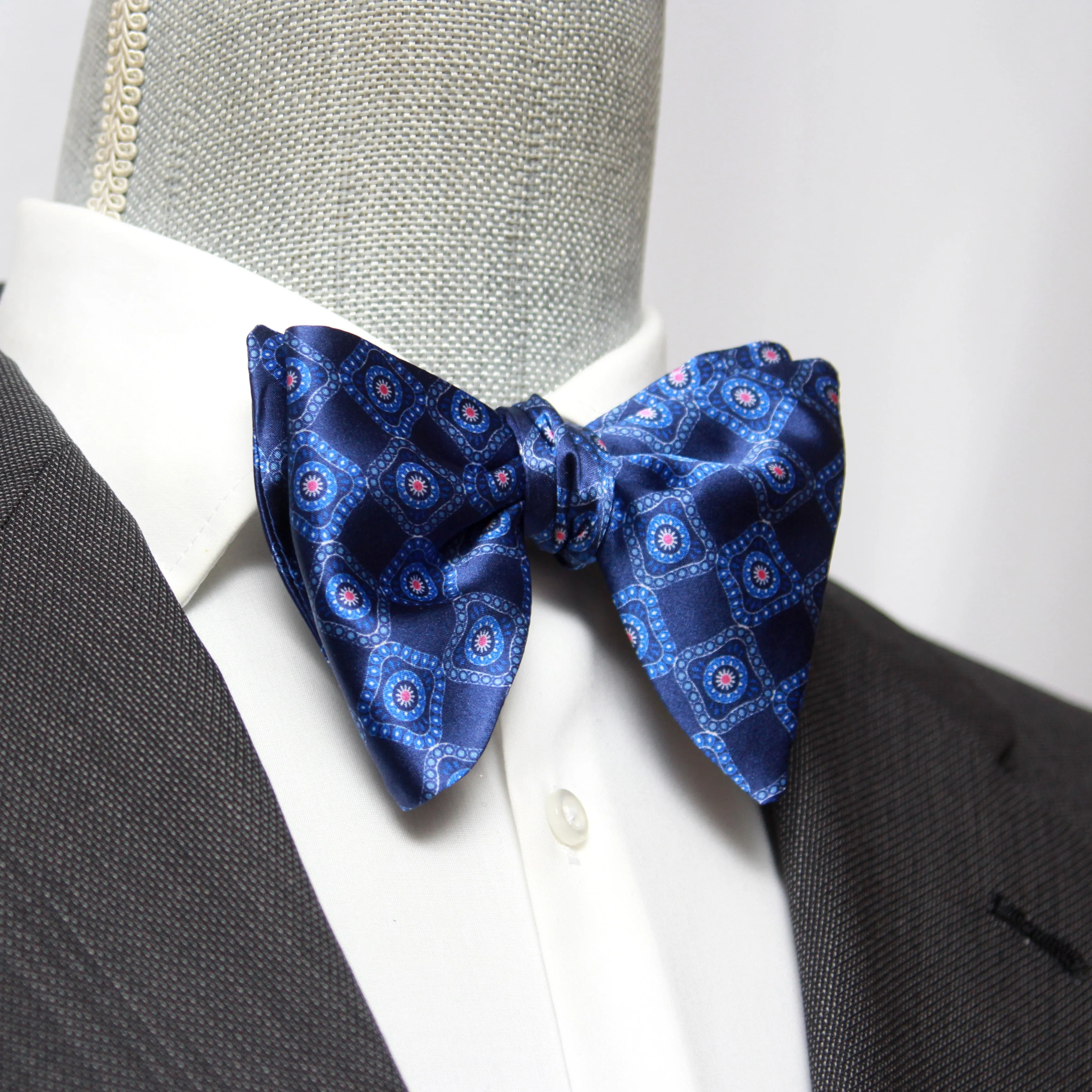 Large Blue Ornament Silk Bow Tie