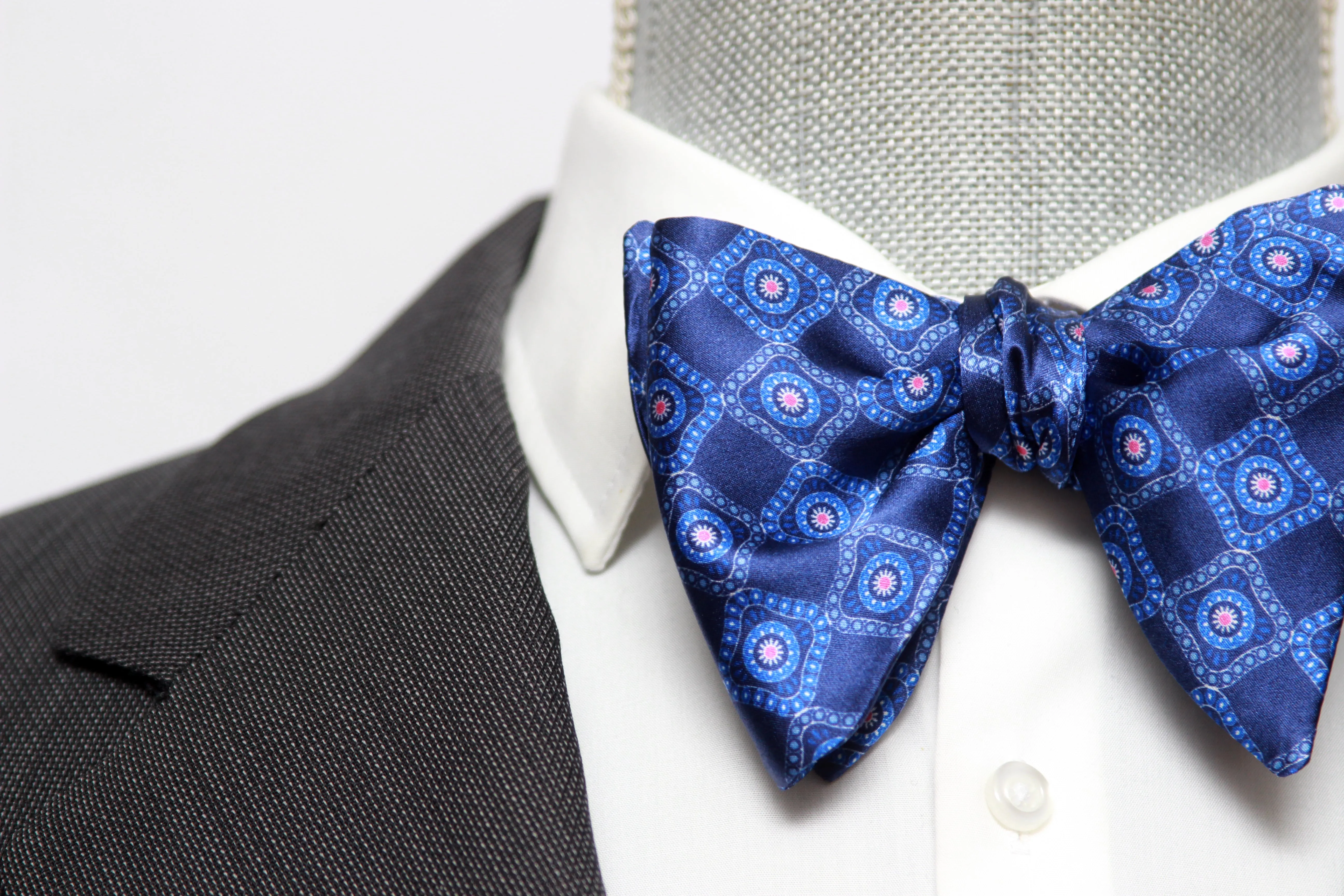 Large Blue Ornament Silk Bow Tie