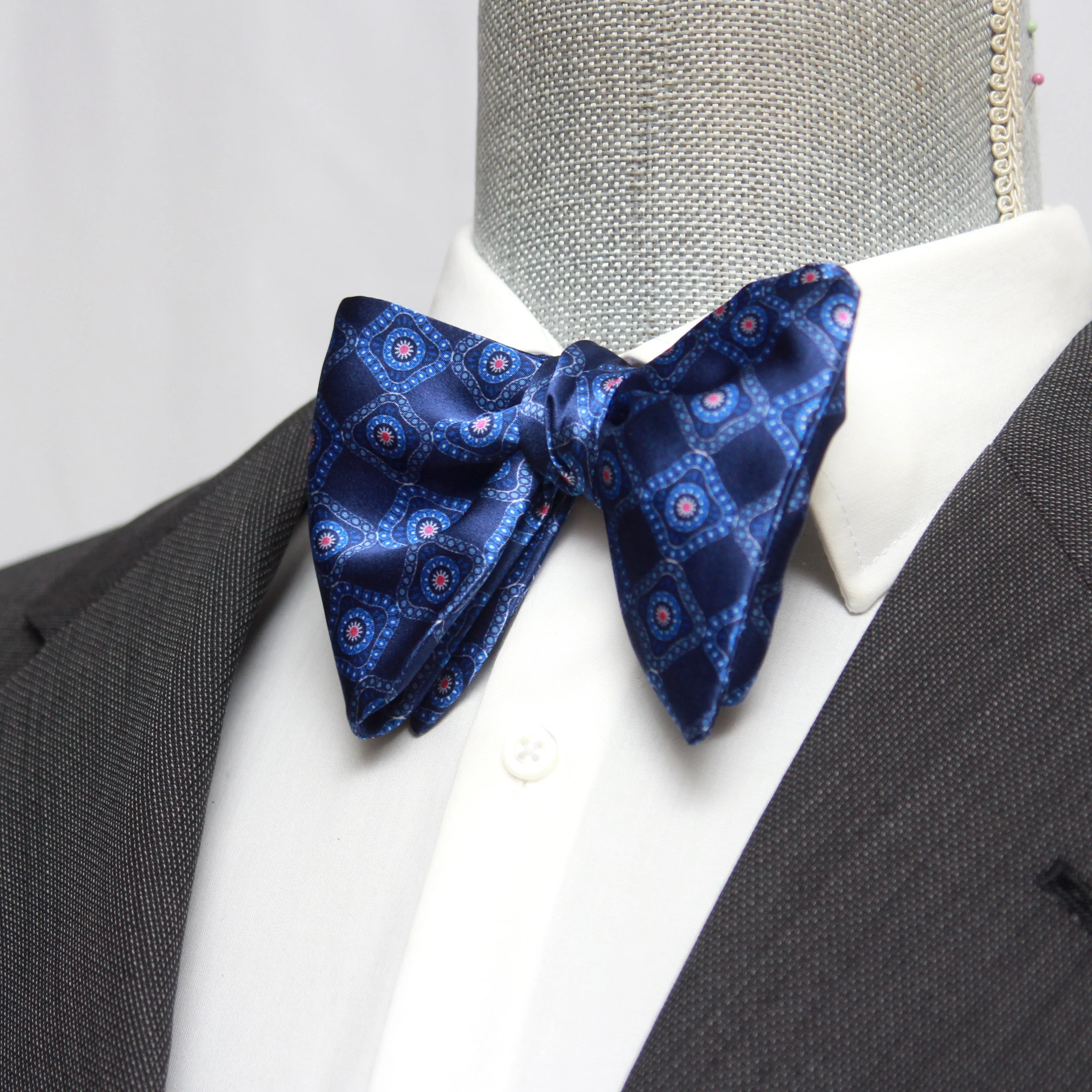 Large Blue Ornament Silk Bow Tie