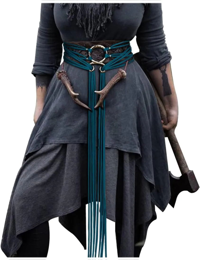 L'VOW Viking Troll Cross Belt Women Medieval Extra Long Rope Belt for Norse Witch Shaman Pagan Ren Faire Accessory