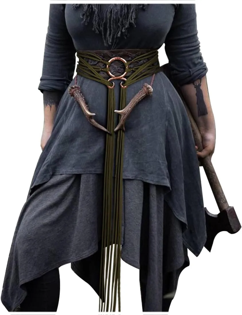 L'VOW Viking Troll Cross Belt Women Medieval Extra Long Rope Belt for Norse Witch Shaman Pagan Ren Faire Accessory
