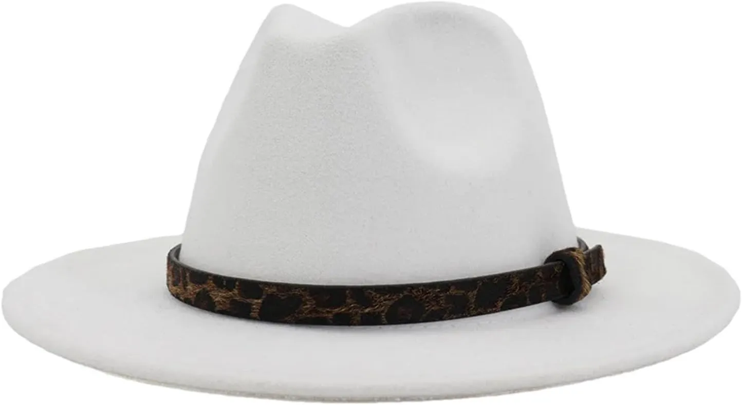 Men's Casual Jazz Hats for Men Women Wide Brim Fedora Hat Vintage Panama Jazz Caps White