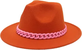 Men's Vintage Chain Top Hat Classic Wide Brim Hats for Women Men Party Church Felt Jazz Cap