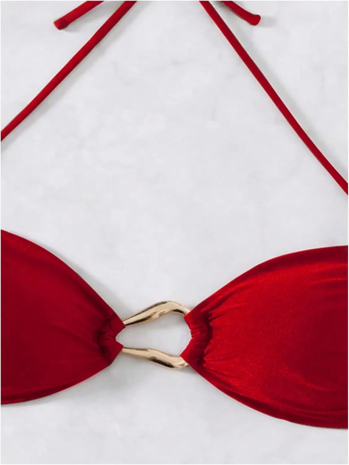 Milumia Women's 2 Piece Swimsuit Ring Linked Tie String Halter Thong Bikini Set Bathing Suits
