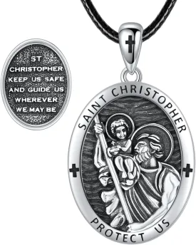 MONGAS Saint Christopher Necklace Sterling Silver Protection St Christopher Pendant Necklace Saint Christopher Necklace for Women Men